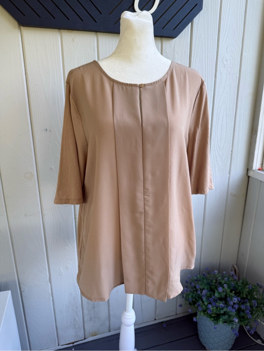 Ann Taylor Soft Taupe Round-Neck Blouse